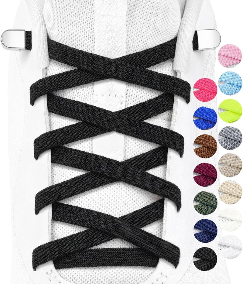 Stepace 2 Pairs Elastic No Tie Shoe Laces for Kids and Adults Sneakers, Stretch Flat Tieless Shoestrings - Image 1